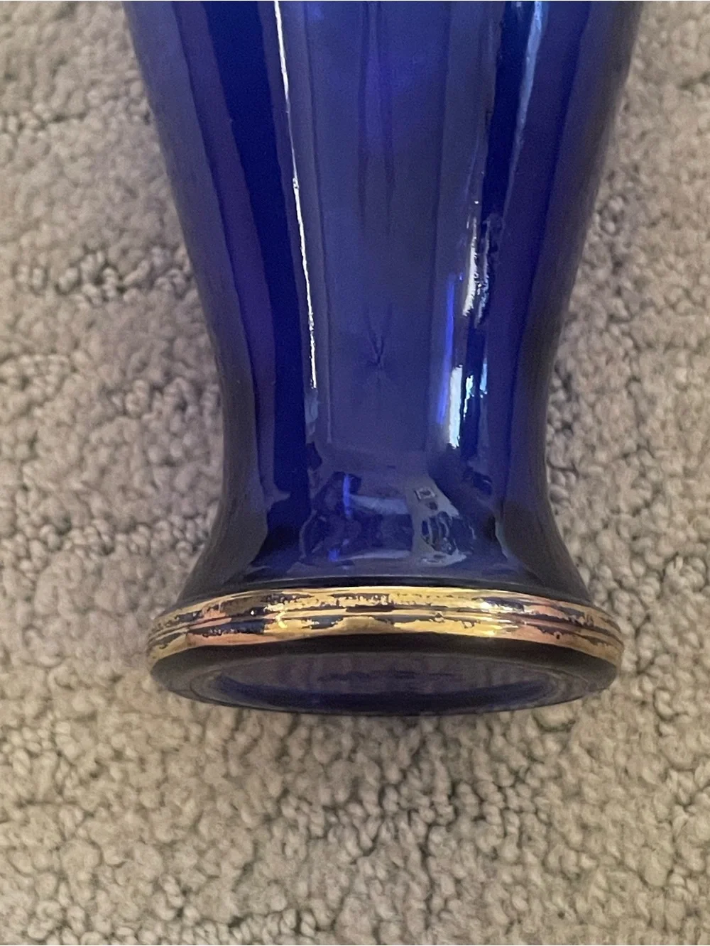 Cobalt Blue Glass Vase with Gold Floral Motif